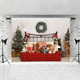 Lofaris Chrismas Tree And Hanging With Bear Bed Brick Bacckdrop